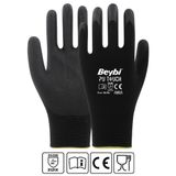 Beybi Pu Touch Siyah 7 Beden 12'li Paket Poliüretan Kaplı Montaj Eldiven