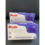Beybi Pudralı Lateks Eldiven M Beden Beyaz 100'LÜ (1 Paket)