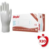 Beybi Pudrasız Lateks Eldiven M Beden Beyaz 100'LÜ 20 Paket