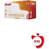 Beybi Pudrasız Lateks Eldiven S Beden Beyaz 100'LÜ 10 Paket