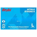 Beybi Strong 5 Nitril Pudrasız Mavi Muayene Eldiveni Large 100'lü
