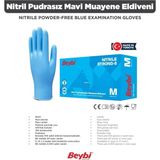 Beybi Strong-5 Pudrasız Mavi Nitril Muayene Eldiveni 100 Adet M Beden