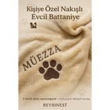 BeybiNest İsimli Nakış İşlemeli Kedi Köpek Battaniyesi Welsoft Peluş Kumaş SUTLU KAHVE