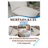 BeybiNest Merinos Kuzu Yünü Yastık 1 ADET %100 Pamuk Kılıf | 50x70 cm | 1 Kg Dolgunluk