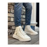 Beybun Boutique Ba0159 Bağcıklı Beyaz Kapitone Erkek Yüksek Taban Spor Bot
