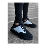 Beybun Boutique Ba0160 Bantlı Erkek Yüksek Taban Siyah Beyaz Siyah Taban Spor Ayakkabı