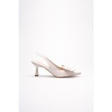 beybunn Bej Fiyonklu Kitten Topuklu Slingback Kadın Ayakkabı TR08MS24B