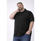 beybunn Erkek Pike Kumaş Düğmeli Yaka Battal Büyük Beden Günlük Kısa kol Tişört T-shirt - Siyah