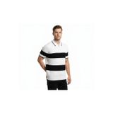 beybunn Erkek T-shirt Çizgili Triko Dokuma Kumaş Polo Yaka Yarım Fermuarlı Regular Kalıp Tişört - Beyaz
