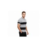 beybunn Erkek T-shirt Çizgili Triko Dokuma Kumaş Polo Yaka Yarım Fermuarlı Regular Kalıp Tişört - Gri