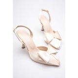 beybunn Kadın Bej Fiyonklu Saten Slingback Topuklu Ayakkabı TR40MS01B
