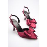 beybunn Kadın Bordo Fiyonklu Saten Slingback Topuklu Ayakkabı TR40MS01D
