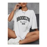 beybunn Kadın Brooklyn Harf Baskılı T-shirt, Rahat Kısa Kollu Bol T-shirt, Kadın Giyim - Beyaz