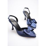 beybunn Kadın Lacivert Fiyonklu Saten Slingback Topuklu Ayakkabı TR40MS01E