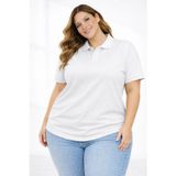 beybunn Kadın Pike Kumaş Düğmeli Yaka Battal Büyük Beden Günlük Kısa kol Tişört T-shirt - Beyaz