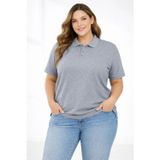 beybunn Kadın Pike Kumaş Düğmeli Yaka Battal Büyük Beden Günlük Kısa kol Tişört T-shirt - Gri