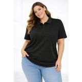 beybunn Kadın Pike Kumaş Düğmeli Yaka Battal Büyük Beden Günlük Kısa kol Tişört T-shirt - Siyah