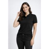beybunn Kadın Pike Kumaş Düğmeli Yaka Regular Rahat Günlük Kısa kol Tişört T-shirt - Siyah
