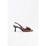 beybunn Leopar Fiyonklu Kitten Topuklu Slingback Kadın Ayakkabı TR08MS24D