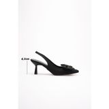 beybunn Siyah Fiyonklu Kitten Topuklu Slingback Kadın Ayakkabı TR08MS24A