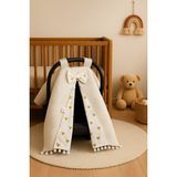 Beyge Baby Beygebaby %100 Pamuktan Çift Katlı Mickey'li Puset Örtüsü Ekru Kumaş ve Geometrik Desen