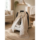 Beyge Baby Çift Katlı Ekru Pike ve Kalp Desenli Çift Yönlü Puset Örtüsü,minderi ve Çarşafı (3lü Set) - Vizon