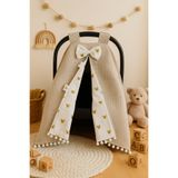 BeygeBaby %100 Pamuk Çift Katlı Kahve Waffle Pike ve Gold Mickey Desenli Çift Yönlü Kullanımlı Puset Örtüsü