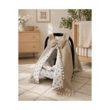 BeygeBaby Çift Katlı Ekru Pike ve Kalp Desenli Çift Yönlü Puset Örtüsü,Minderi ve Çarşafı (3LÜ SET)