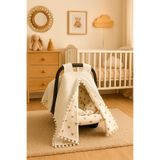 BeygeBaby Çift Katlı Ekru Pike ve Mickey Desenli Çift Yönlü Puset Örtüsü,Minderi ve Çarşafı (3LÜ SET)