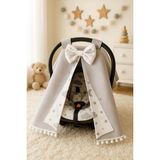 Beygebaby Gri Bulutlu %100 Pamuk Müslin Kumaştan Çok Amaçlı Pamuk Puset Örtüsü & Minderi (2li Takım) - Açık Gri - 0 - 13 kg