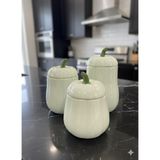 Beyler Yeşil 3'lü Kapaklı Bal Kabak Kavanoz Seti Pumpkın Serisi Seramik 500, 750 ve 1000 ml - 3 Adet - 1 lt
