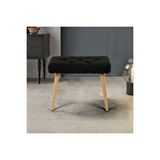 BEYLERBEYİ - Ahşap Ayaklı Dekoratif Kısa Peluş Puf Bench Makyaj Sandalyesi Siyah