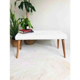 Beylerbeyi Ahşap Ayaklı Handmade Geniş Oturum Alanlı Beyaz Welsoft Kumaş Pofidik Puf
