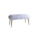 BEYLERBEYİ Ahşap Ayaklı Handmade Geniş Oturum Alanlı Krem Peluş Kumaş Pofidik Puf Bench ,ayak Ucu Uzatmalık Beyaz