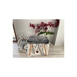 BEYLERBEYİ -ahşap Ayaklı Peluş Kumaş Dekoratif Puf Bench Makyaj Sandalyesi Gri