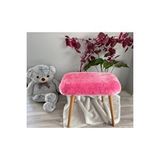Beylerbeyi Ahşap Ayaklı Tedy Kumaş Dekoratif Puf Bench Makyaj Sandalyesi Oval - Pembe