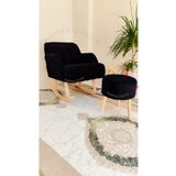 BEYLERBEYİ Berjer, Sallanan Ahşap Ayaklı siyah Rengi Berjer Koltuk, sallanan Sandalye - Puf Hediyeli
