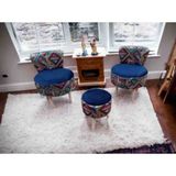 Beylerbeyi Çay Seti Ikili Koltuk Berjer ve Puf Takımı (Salon, Balkon, Ofis) 3 Lü Takım - Mavi