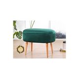 BEYLERBEYİ Gürgen Ahşap Ayak Düz Kumaş Oval Puf Bench Tabure Sandalye Yeşil