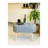 BEYLERBEYİ Gürgen Ahşap Ayak Welsoft Kumaş Oval Pufidik Puf Bench Tabure Sandalye Berjer Koltuk Gri