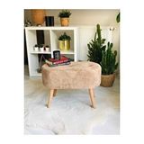 BEYLERBEYİ Gürgen Ahşap Ayak Welsoft Kumaş Oval Pufidik Puf Bench Tabure Sandalye Berjer Koltuk Kahverengi