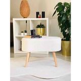 Beylerbeyi Gürgen Ahşap Ayak Welsoft Kumaş Oval Pufidik Puf Bench Tabure Sandalye - Beyaz - Kahverengi