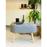 Beylerbeyi Gürgen Ahşap Ayak Welsoft Kumaş Oval Pufidik Puf Bench Tabure Sandalye - Gri