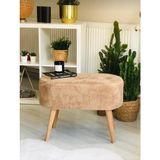 Beylerbeyi Gürgen Ahşap Ayak Welsoft Kumaş Oval Pufidik Puf Bench Tabure Sandalye - Kahverengi
