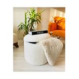 Beylerbeyi Handmade X Large Beyaz Tedy Kumaş Sandıklı Silindir Dekoratif Pufidik Puf Bench