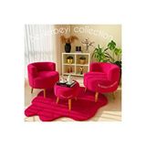 BEYLERBEYİ Köşe Takım, Fuşya Peluş Kumaş Çay Seti Ikili Koltuk Berjer Ve Puf Takımı (salon, Balkon, Ofis) Pembe