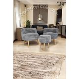 BEYLERBEYİ Köşe Takım,çay Seti Ikili Koltuk gri peluş Berjer Ve Puf Takımı (SALON, BALKON, OFİS) 3 Lü Takım
