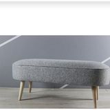 Beylerbeyi Nare Puf Gri ,Retro Ceviz Renk Ahşap Ayaklı Geniş Oturum Alanlı Oval Bench