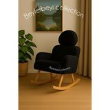 BEYLERBEYİ Sallanan sandalye, ayarlanabilir başlıklı sallanan, siyah peluş kumaş, tekli koltuk, berjer