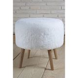 BEYLERBEYİ Yuvarlak Beyaz Peluş Puf Ahşap Ayak